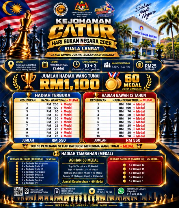 Poster Kejohanan Catur Hari Sukan Negara 2026